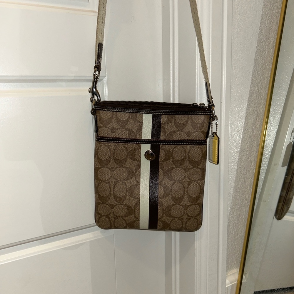 Coach Brown Monogram Crossbody Bag with Gold Hardware